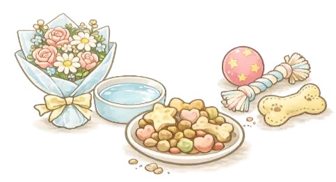 ペットの棺に一緒に入れるお花・ごはん（おやつ）・おもちゃ